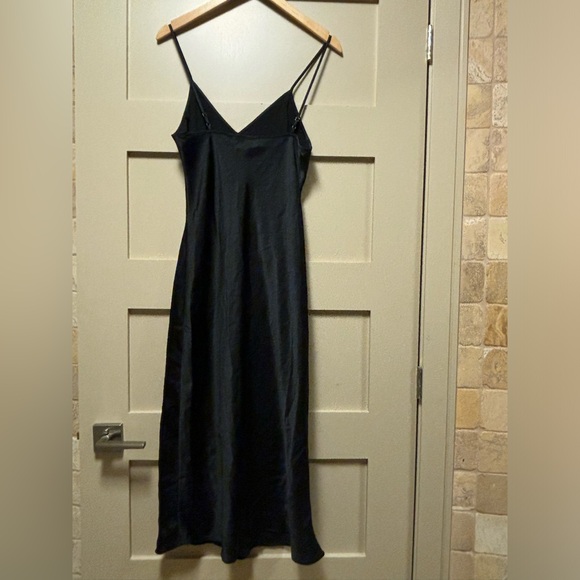 WILFRED Black Satin Slip Dress V Neck Thin Strap Midi - Picture 5 of 5